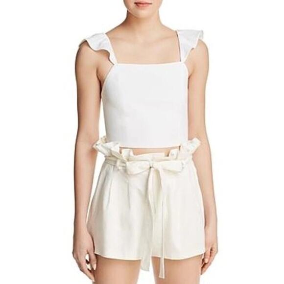 Alice and Olivia Celestia Crop Flutter Sleeveless Blouse White Size 12 0512E - Picture 1 of 7